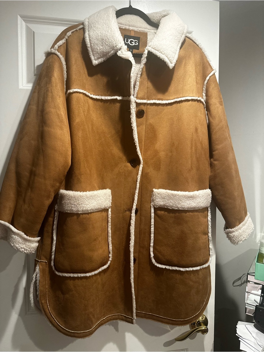 UGG Women's Chestnut Tan Shearling-Trim Teddy Jacket